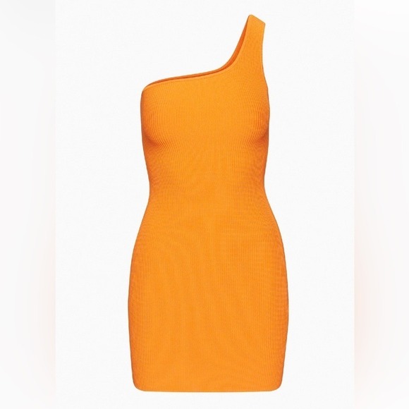 Babaton Dresses & Skirts - Aritzia Babaton Sculpt Knit One Shoulder Mini Dress in Orange Size Small